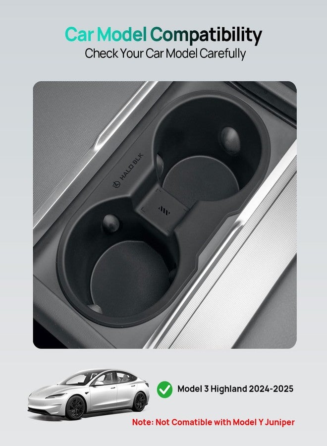 HALOBLK حامل أكواب وحدة التحكم المركزية من HALOBLK مع قاعدة أكواب للمقعد الخلفي مصمم لسيارة موديل 3 هايلاند المحدثة لعامي 2024-2025 (أسود) - Image 2